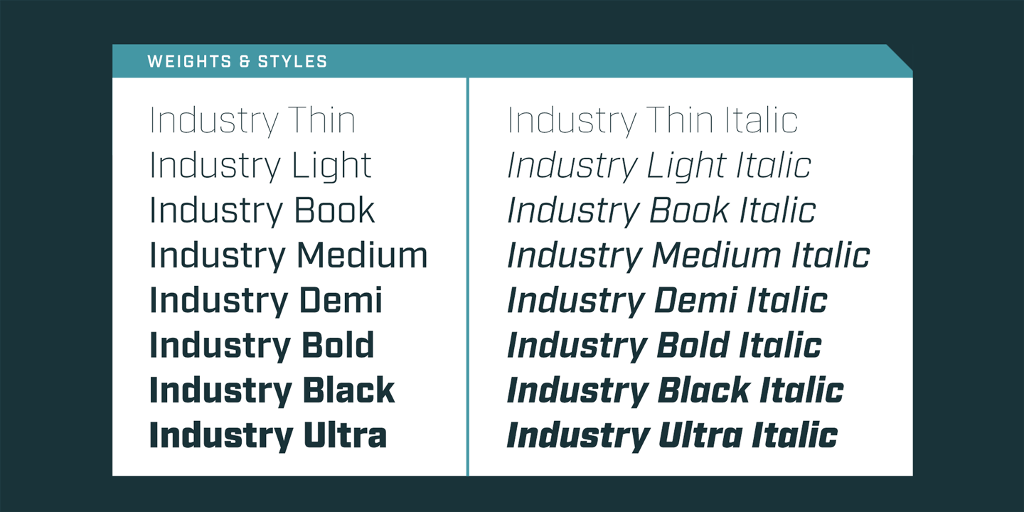 Ejemplo de fuente Industry Medium Italic